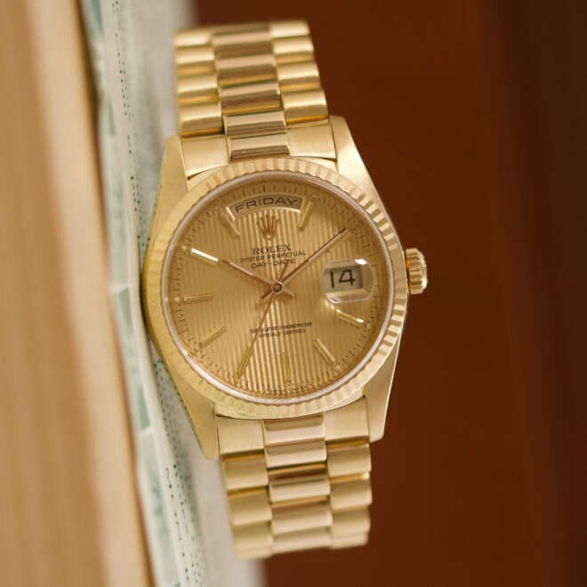 Rolex Day-Date 36 18238 Champagne Tapestry Dial