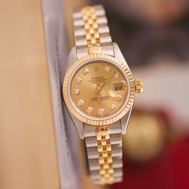 Rolex Datejust 26 69173G, cadran champagne serti de diamants